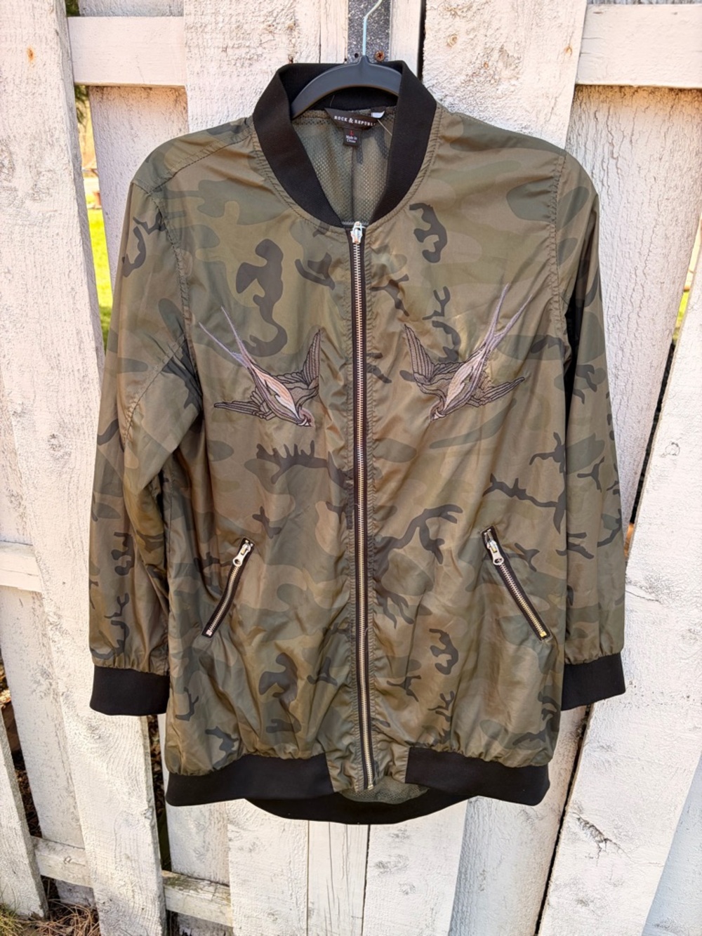 Rock & Republic Camouflage Bomber Jacket in Brown and Black